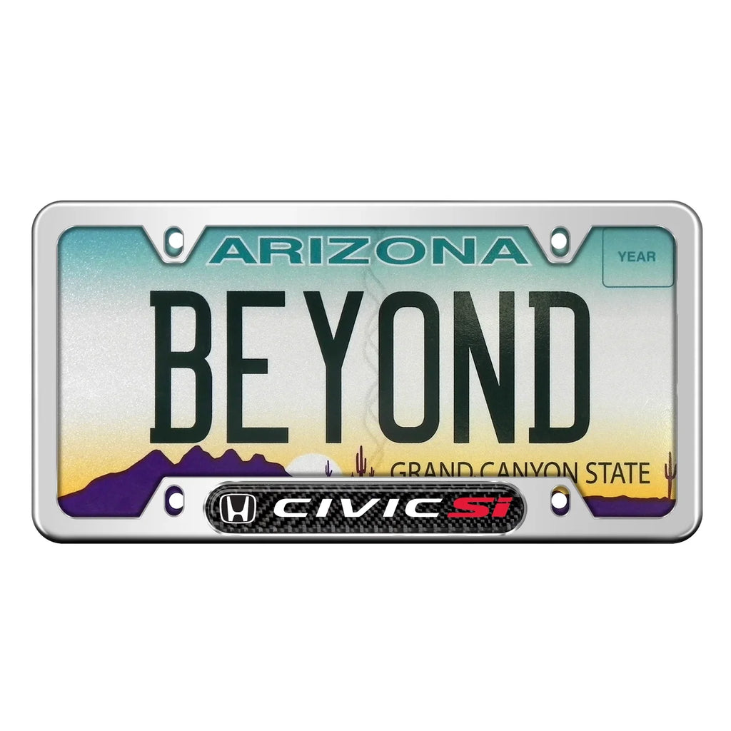 Honda Civic Si Real Carbon Fiber NamepLatitudee Chrome Stainless Steel License Frame