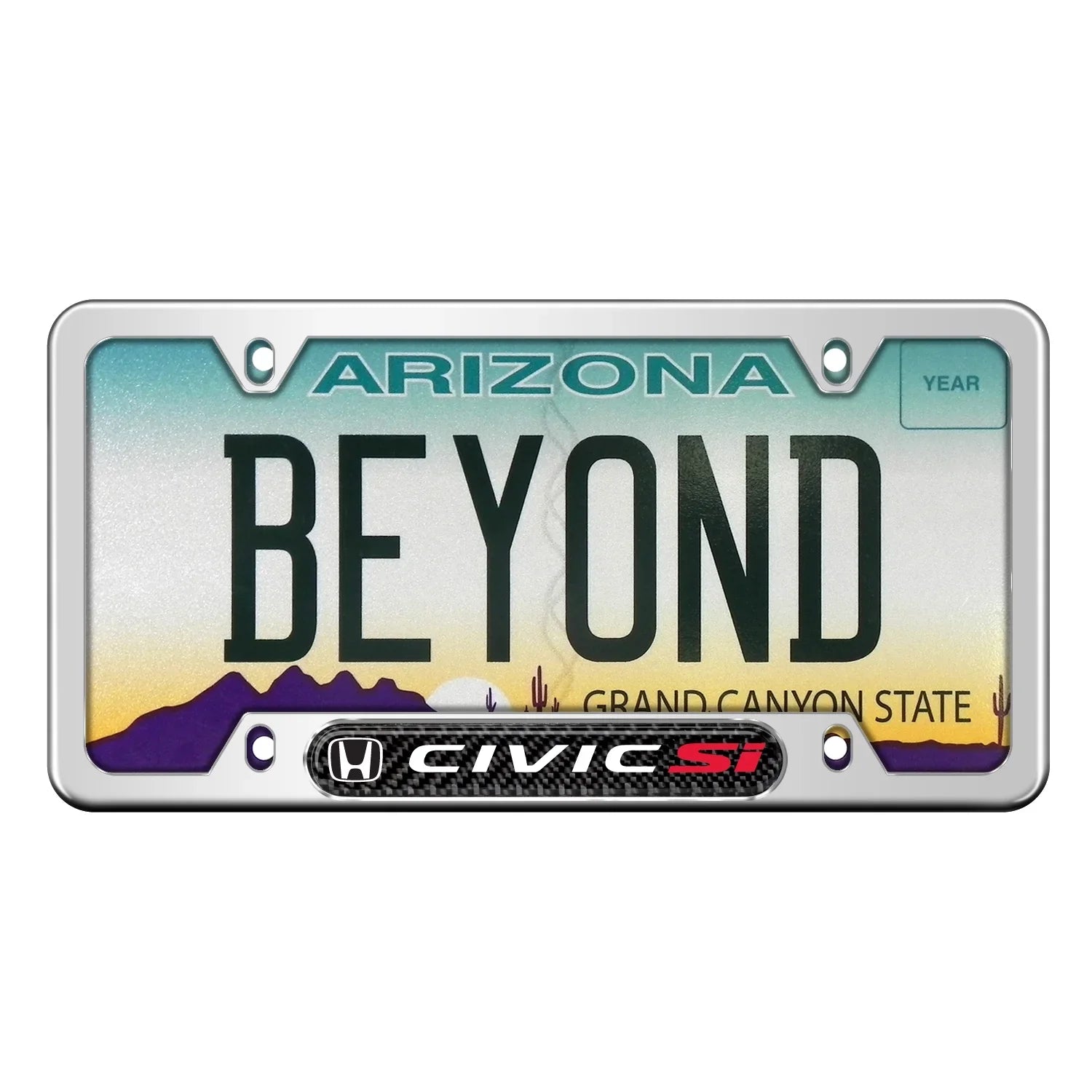 Honda Civic Si Real Carbon Fiber NamepLatitudee Chrome Stainless Steel License Frame