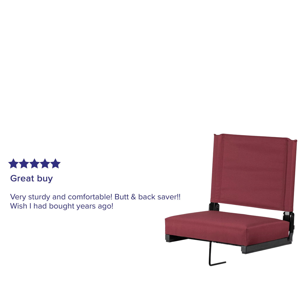 Flash Furniture Grandstand Comfort Seats by Flash - 500 lb. Rated Lightweight Stadium Chair with Handle & Ultra-Padded Seat, Maroon