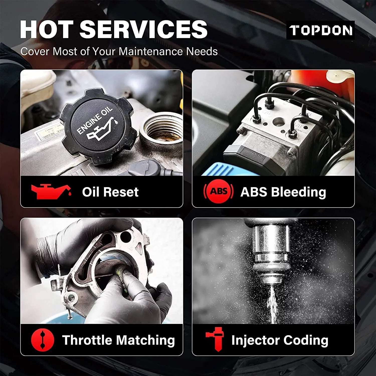 OBD2 Scanner, TOPDON AD800 Car Diagnostic Scan Tool  All System Scan 28+ Reset Service, Oil Reset, ABS Bleed, Injector Coding, 2 Years Free Update