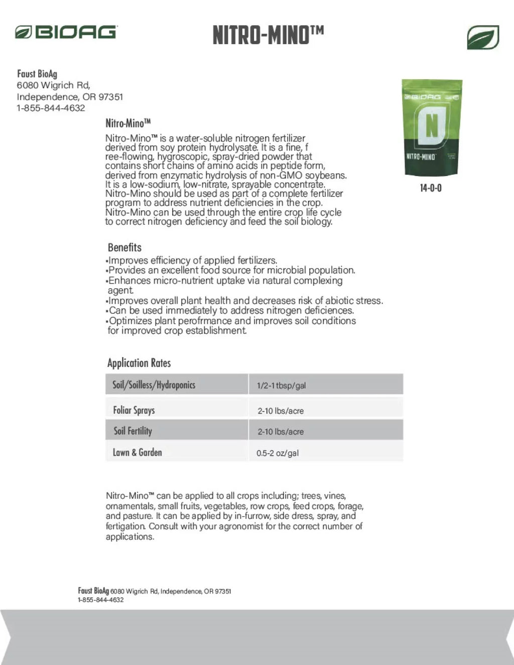 Nitro-Mino Water Soluble Powder - Nitrogen & Amino Acids Fertilizer - 4 lb bottle by BioAg
