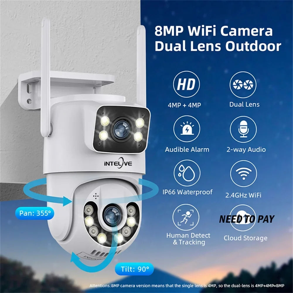 INTELIVE 4K Security Camera with Floodlight, Human Deduction Wireless Outdoor Camera, Rechargeable Powered Home Surveillance Camera with Full Color Night Vision Two Way Voice