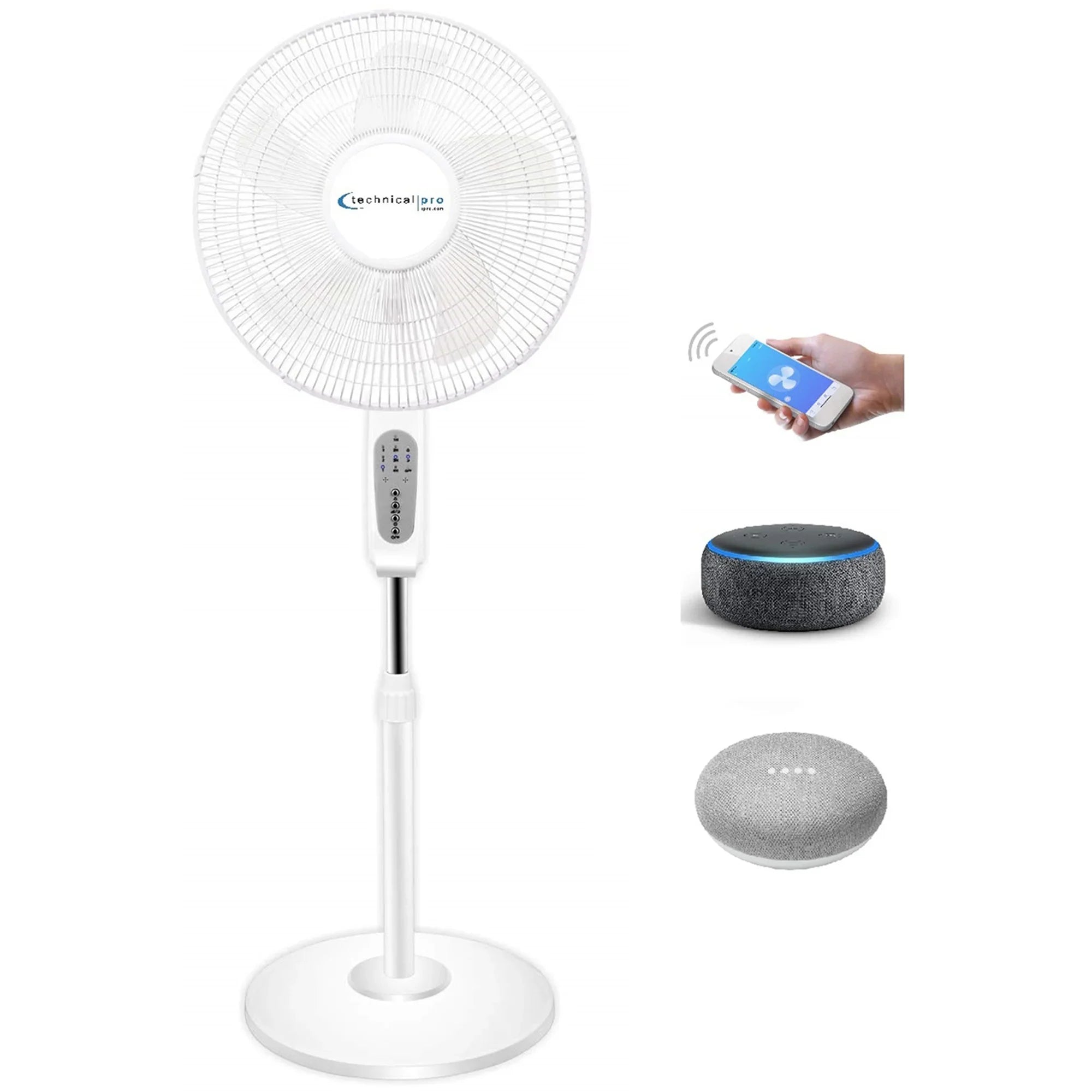 Technical Pro WIFI Enabled 16" Standing Fan with OscilLatitudeing Feature, Compatibe with Amazon Alexa/Google Home Voice