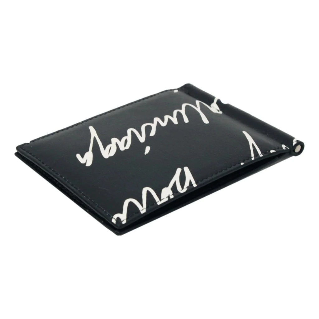 Balenciaga Cash Black Leather Scribble Logo Money Clip Wallet 625819