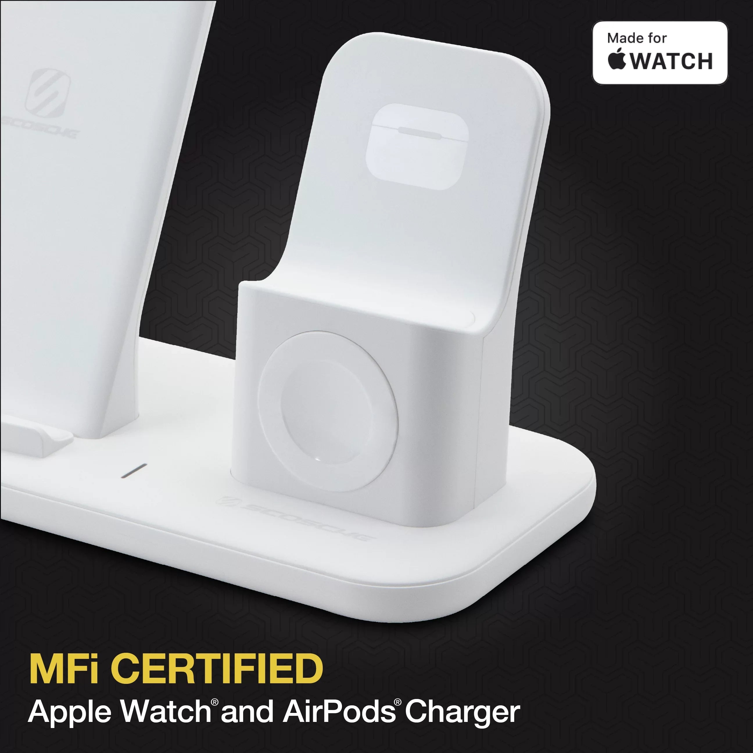 Scosche CSQ3N1WT-SP Qi-Enabled Smartphones, Watches and Earbuds, Qi-Certified Wireless Charging Dock, White