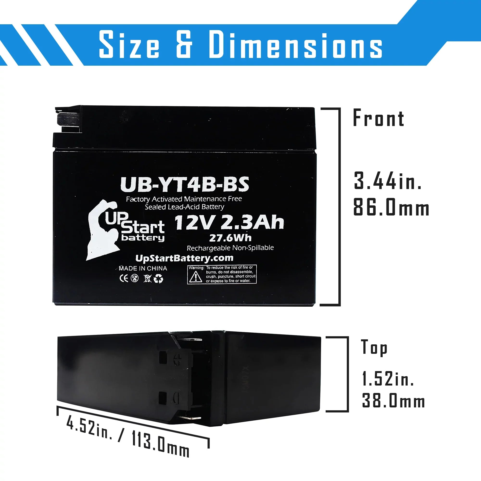3 Pack - YT4B-BS Battery Replacement for (2.3Ah, 12v, Sealed) Factory Activated, Maintenance Free Battery - Compatible with 2015 Yamaha SR400, 2008 Suzuki DR-Z70, 2009 Suzuki DR-Z70
