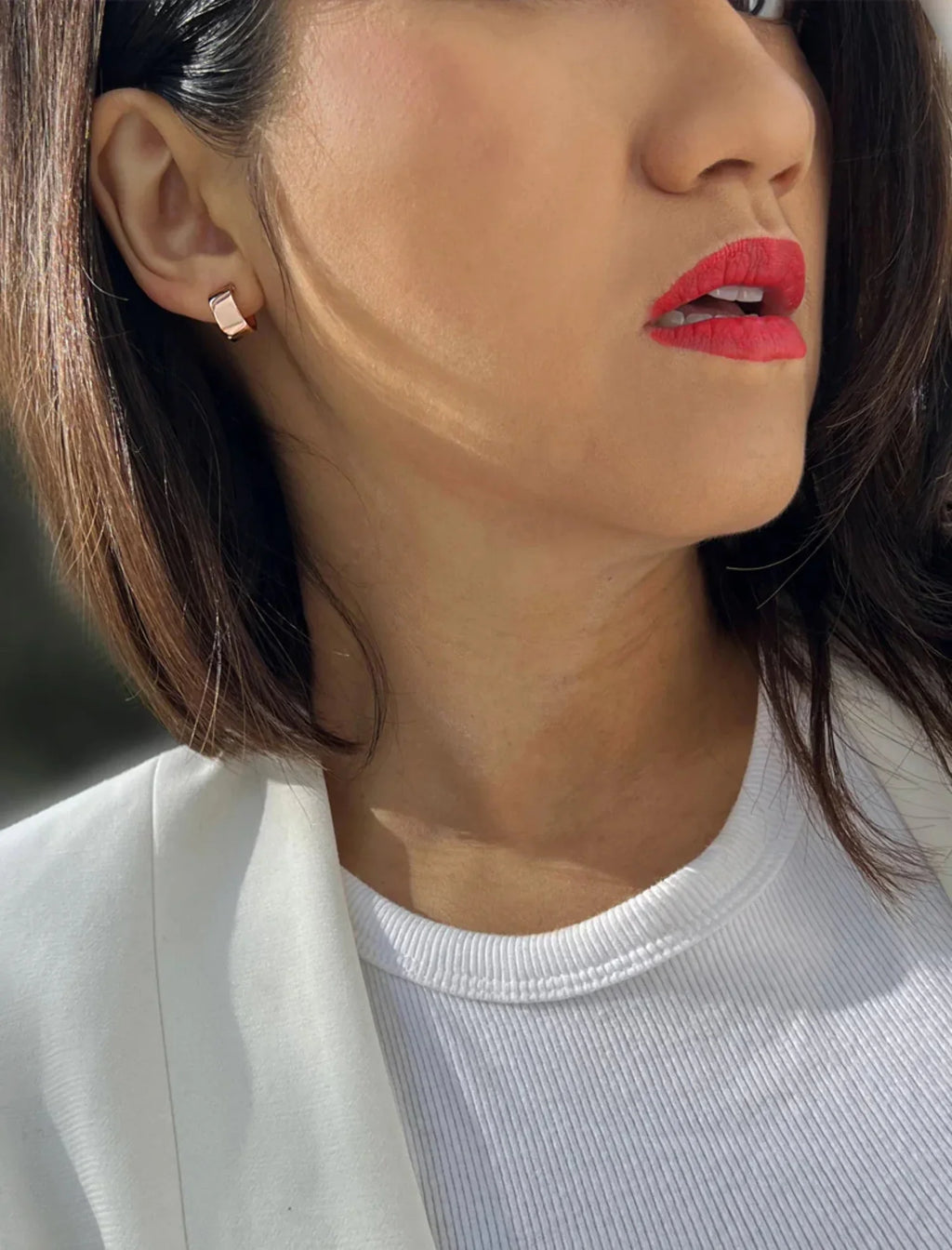 BOSS 18K ROSE GOLD OVER STERLING SILVER CHUBBY MINI HOOP EARRINGS