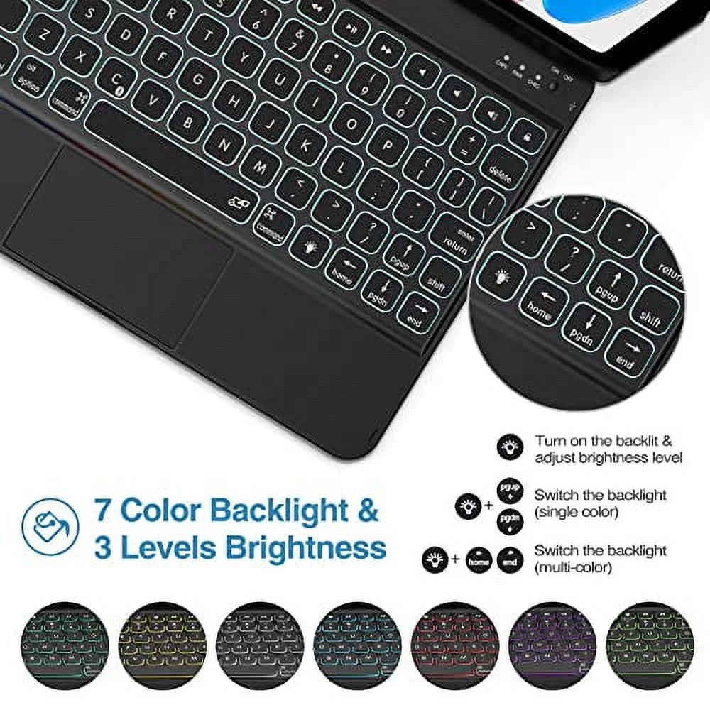 ProCase for iPad 10th Generation Keyboard Case with Multi-Touch Trackpad, 360 Degree Rotation 7 Color Backlit Touchpad Keyboard Case for 10th Gen 10.9 inch iPad 2022 –Black