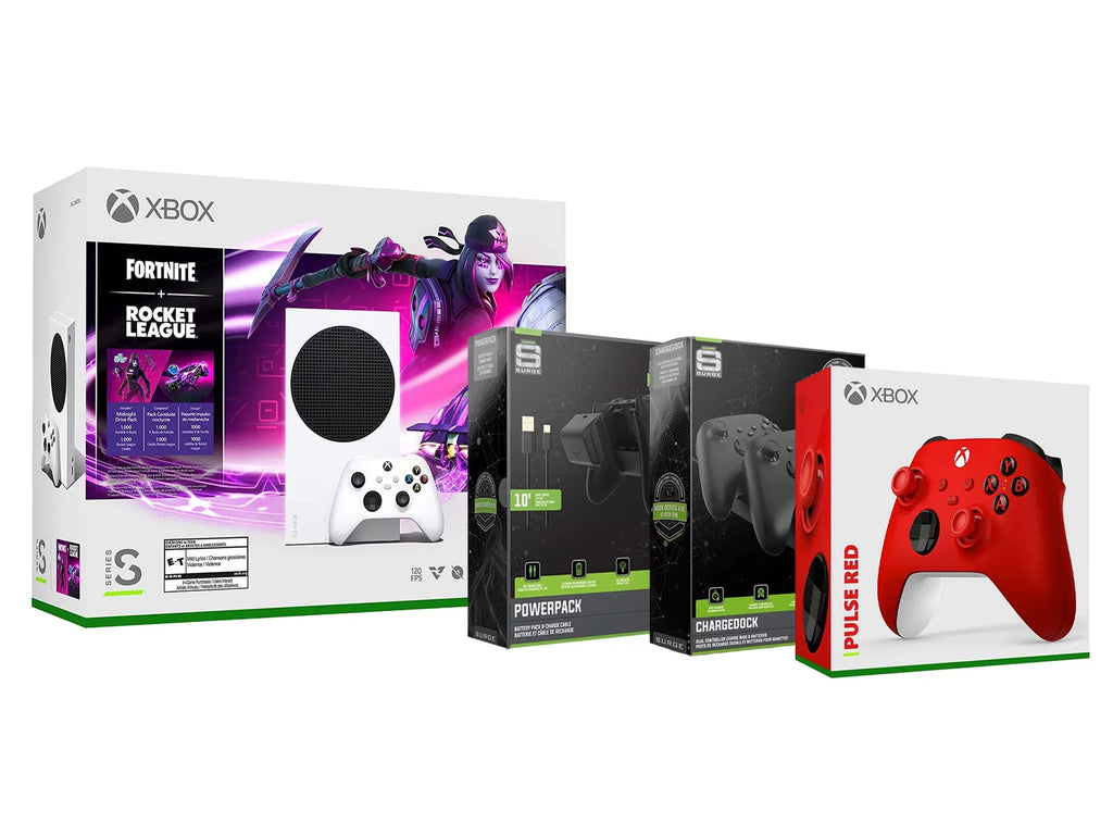 Xbox Series S Console Fortnite Rocket League with Extra Pulse Red Controller, Charge Cable/Battery and Dual Charge Dock