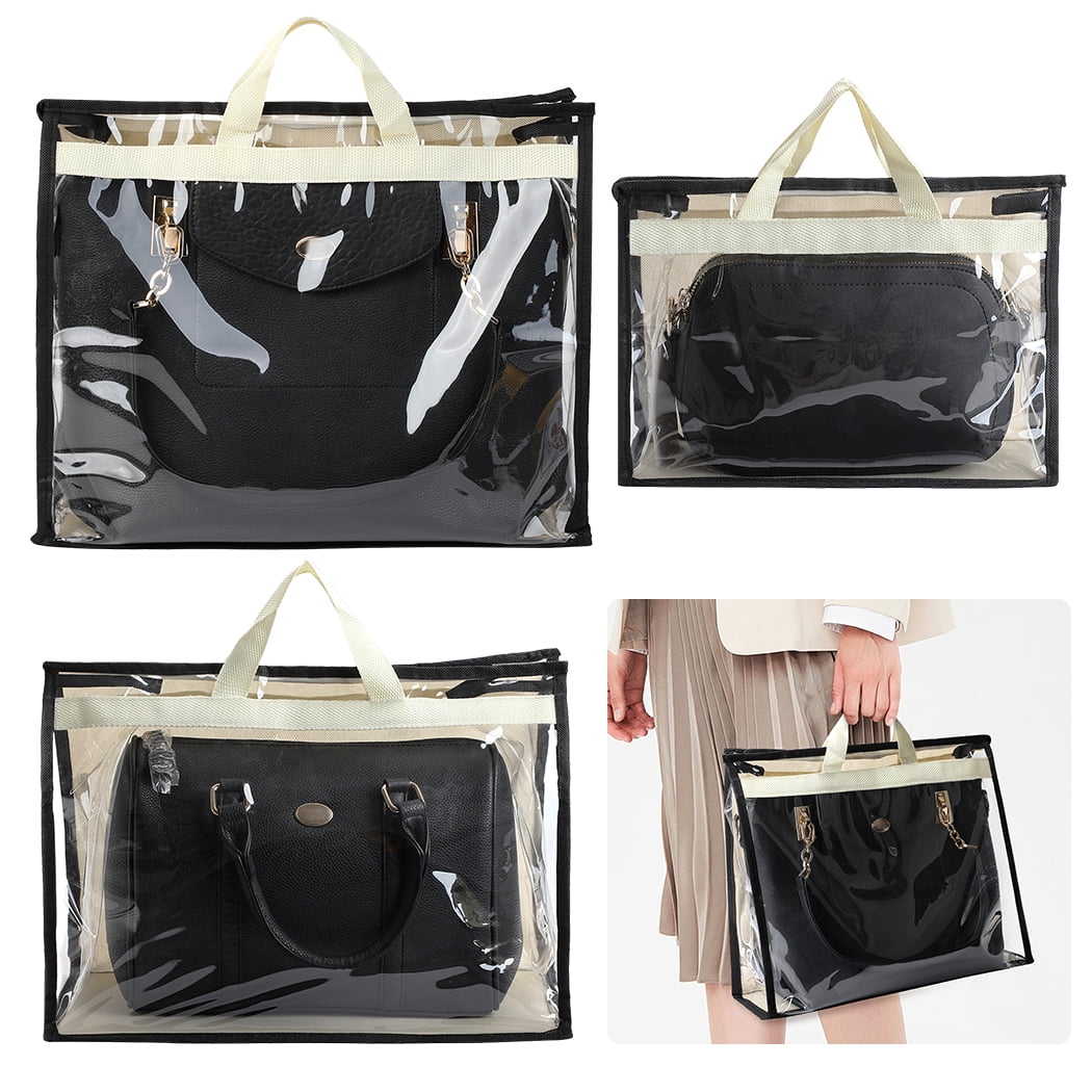 3 Pcs Dust Bags for Handbags, Clear Handbag Storage, Purse Storage Organizer for Closet, Purse Cover Hanging Closet Organizer with Zipper and Handles