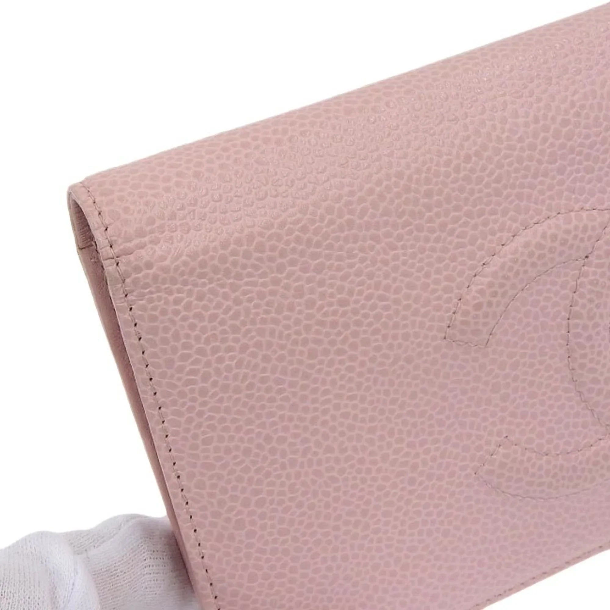 Pre-Owned Chanel CHANEL logo here mark bi-fold long wallet caviar skin pink A48651 16 model (Good)