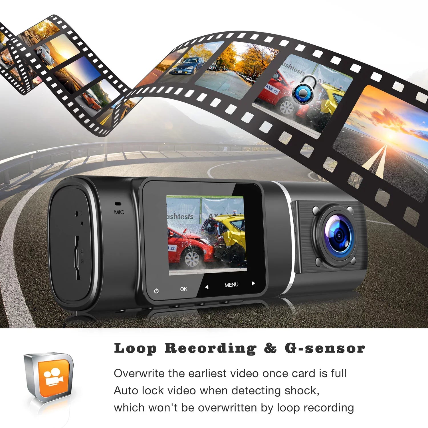 TOGUARD Black Dash Cam FHD 1080P Front and HD 720P Inside, IR Night Vision Car Camera