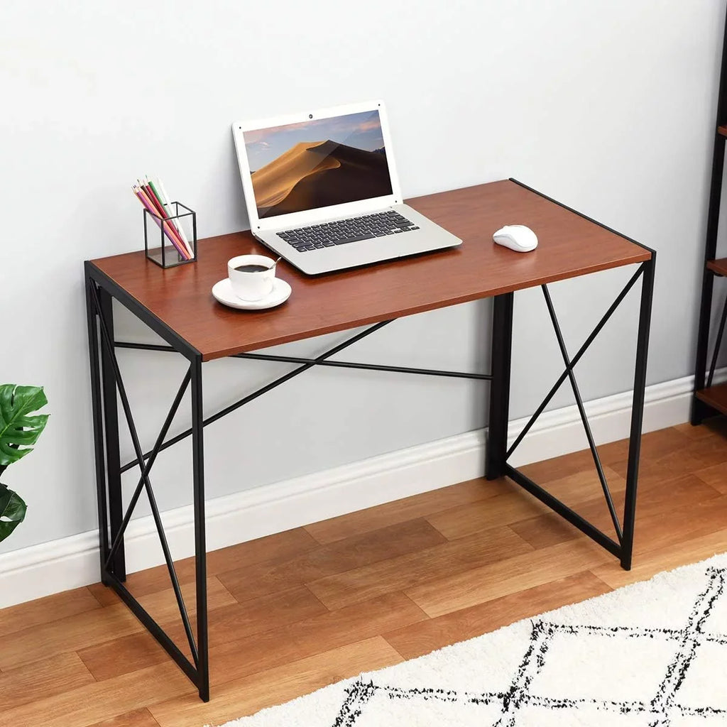 Writing Computer Desk Modern Simple Study Desk Industrial Folding Laptop Table For Home Office Notebook Desk Walnut Brown Desktop Black Frame…