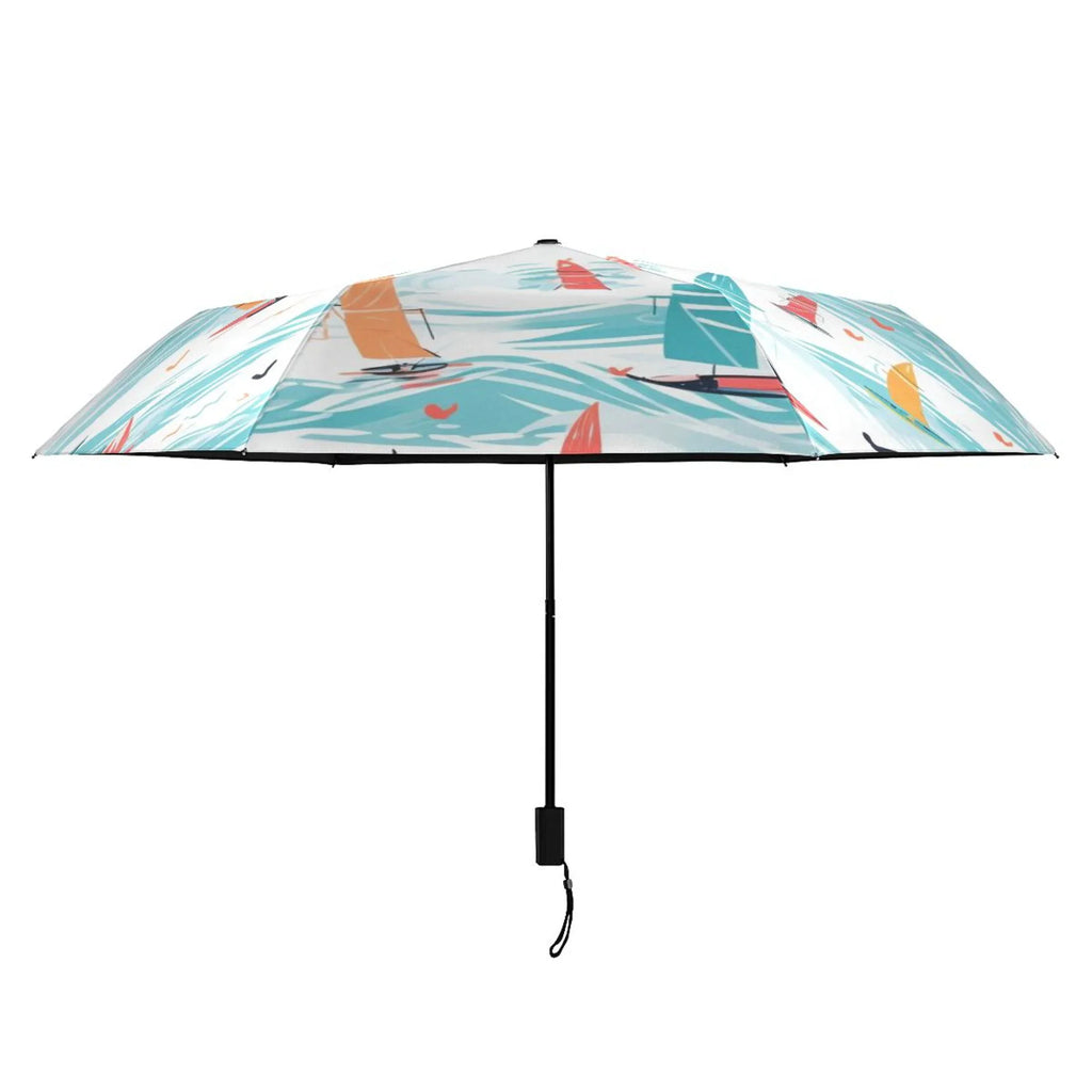 Sailboat on Sea Compact Folding Umbrella for Rain Windproof Travel Umbrella UPF 50+ Lightweight Packable Arc Size