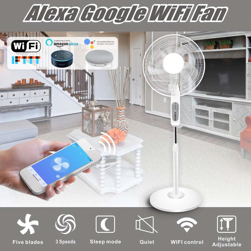 Technical Pro WIFI Enabled 16" Standing Fan with OscilLatitudeing Feature, Compatibe with Amazon Alexa/Google Home Voice