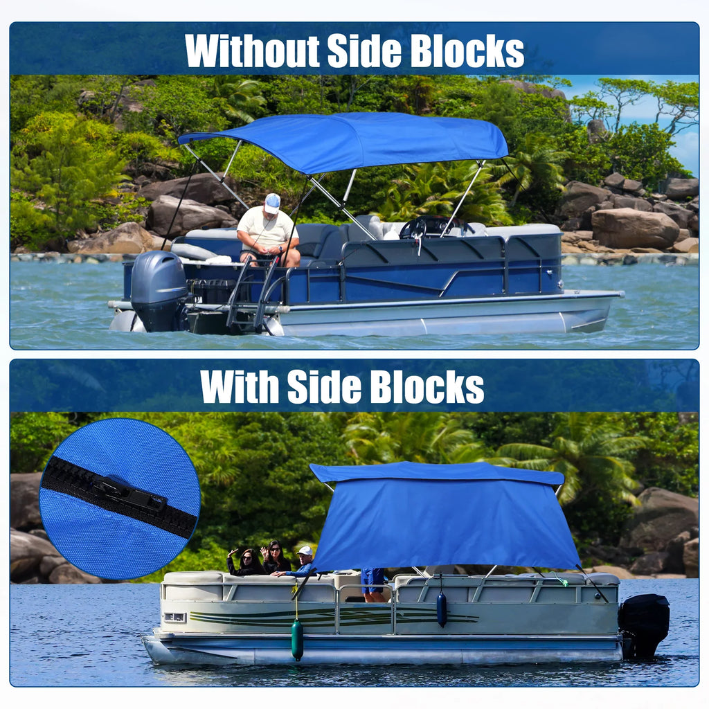 Unique Bargains 600D 4 Bow 8'L x 54"H x 79"-84"W Bimini Top Canvas Cover with Detachable Side Blocks Storage Boot Blue