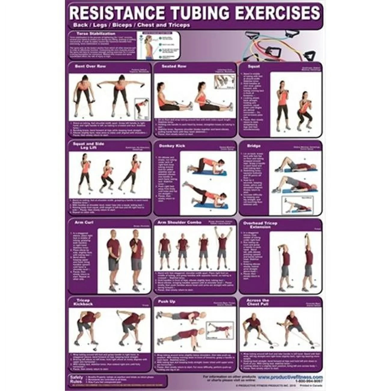 Productive Fitness CRTLL Resistance Tubing Back, Legs, Biceps, Chest and Triceps - Laminated