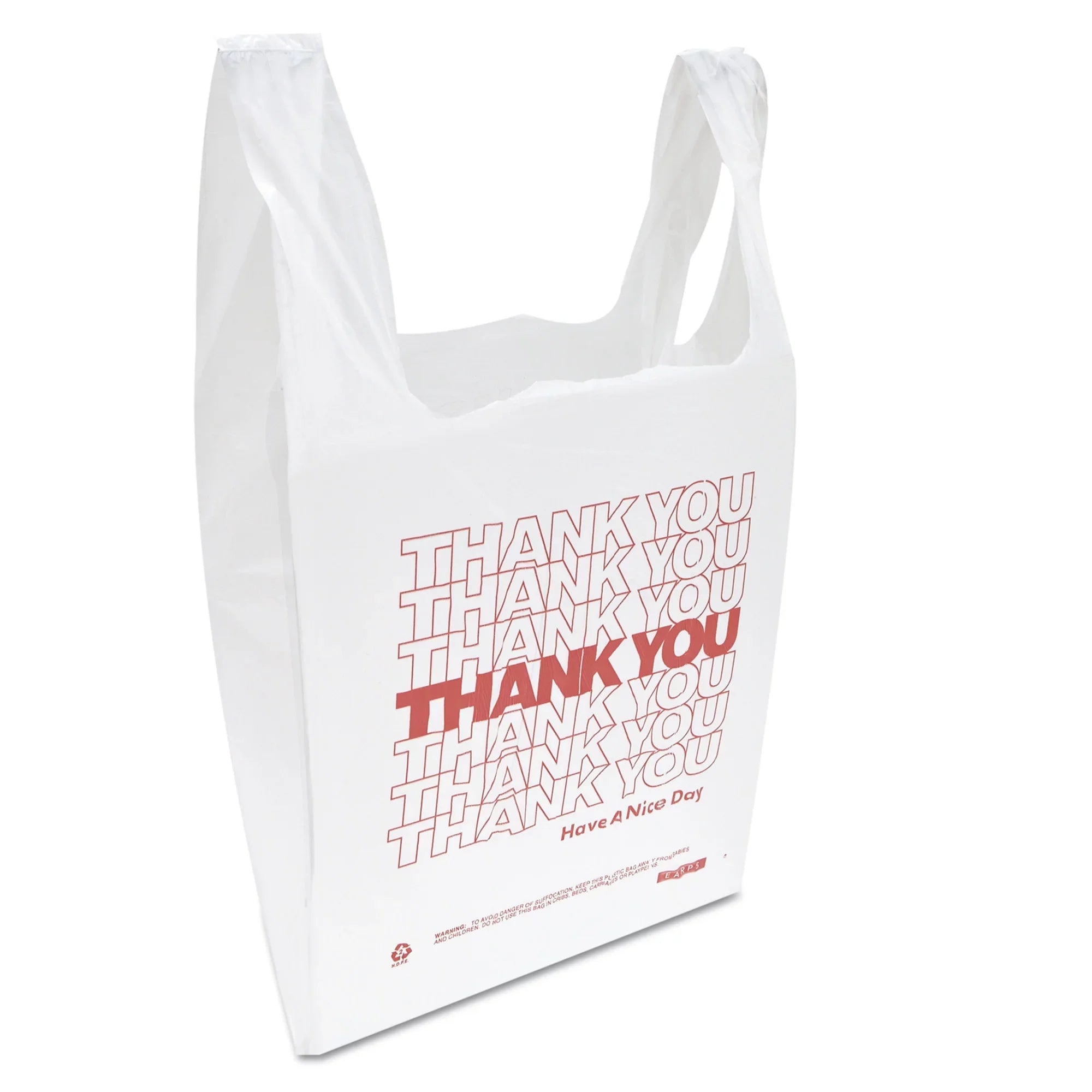 Inteplast Group "Thank You" Handled T-Shirt Bags, 11 1/2 x 21, Polyethylene, White, 900/Carton