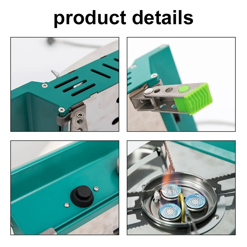 Walmeck High Camping Stove Portable Outdoor Furnace, 3-Core Gases with Adjustable Valve Connecting Hose and Storage Bag - Designed for Cooking, Camping, Picnic and Hiking