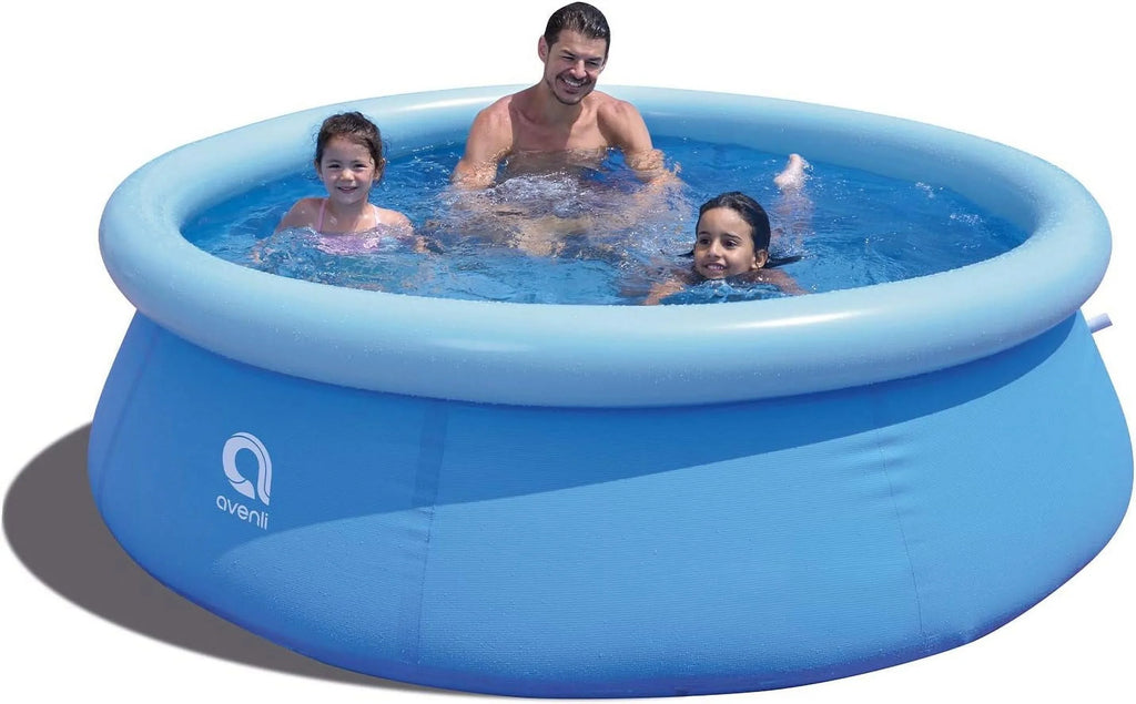 Avenli 8 Foot X 25 Inch 2 To 3 Person Capacity Prompt Set Above Ground InfLatitudeable Outdoor Backyard Swimming Pool, Blue