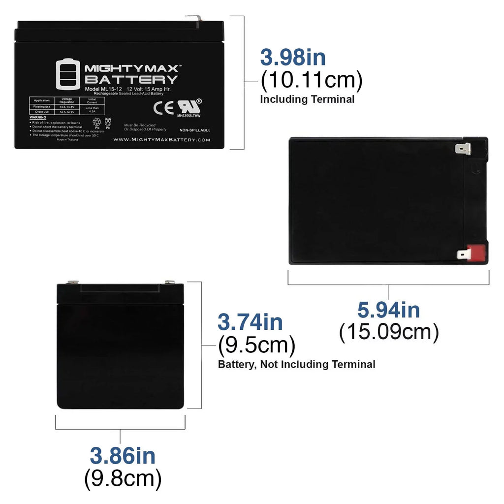 12V 15AH Battery Replacement for EVO 500W Electric Scooter - 3 Pack