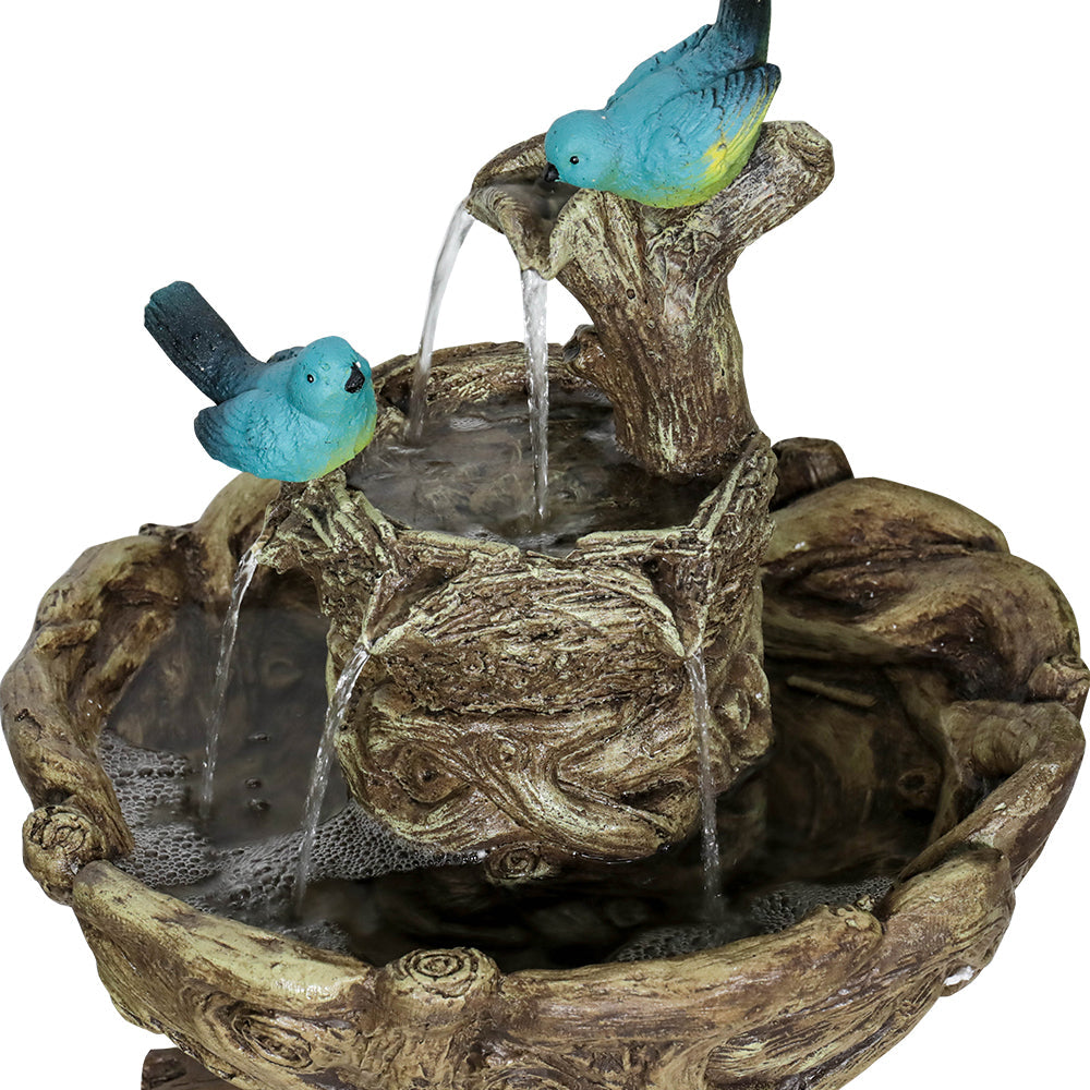 3-Tier Outdoor Water Fountain Bird Bath Patio Fountain Outdoor Stump Like Waterfall Fountain with Birds Decor Freestanding Patio Water Fountain Pump for Garden Yard Patio Porch