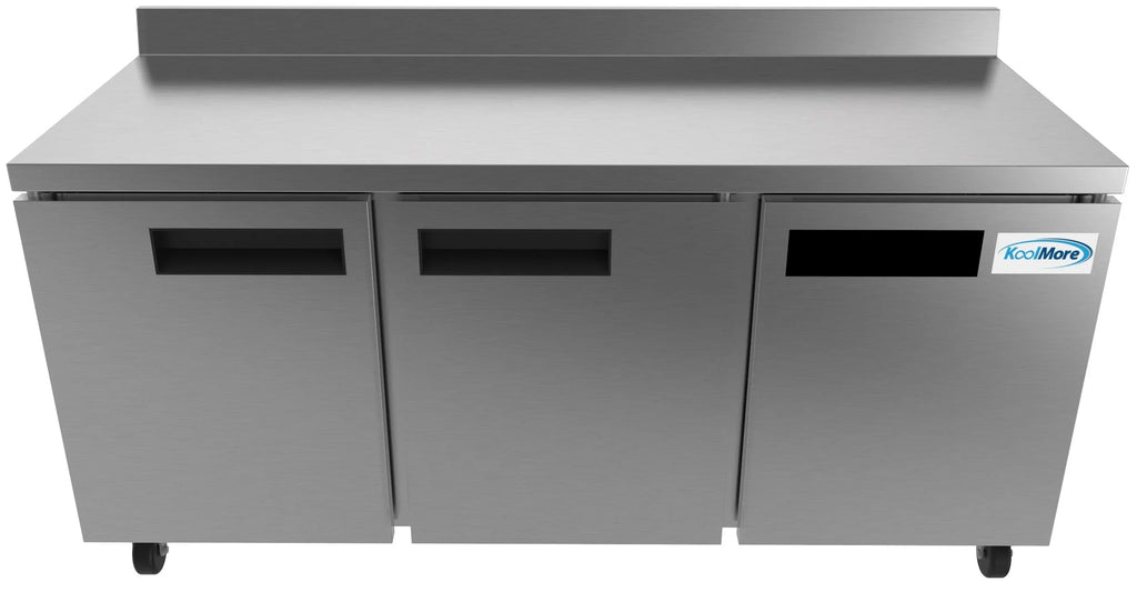 KoolMore 72 in. Commercial Three Door Worktop Refrigerator in Stainless Steel, 16.9 Cu. ft.