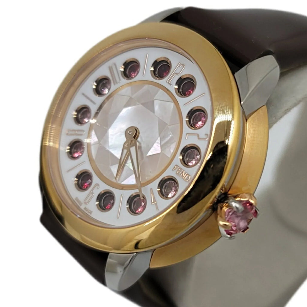 Pre-Owned FENDI Fendi Eye Shine Enamel Belt SS 3 Colors Quartz Brown Watch Clock Fashionable Shell Black Spinel Topaz Women's (Like New)