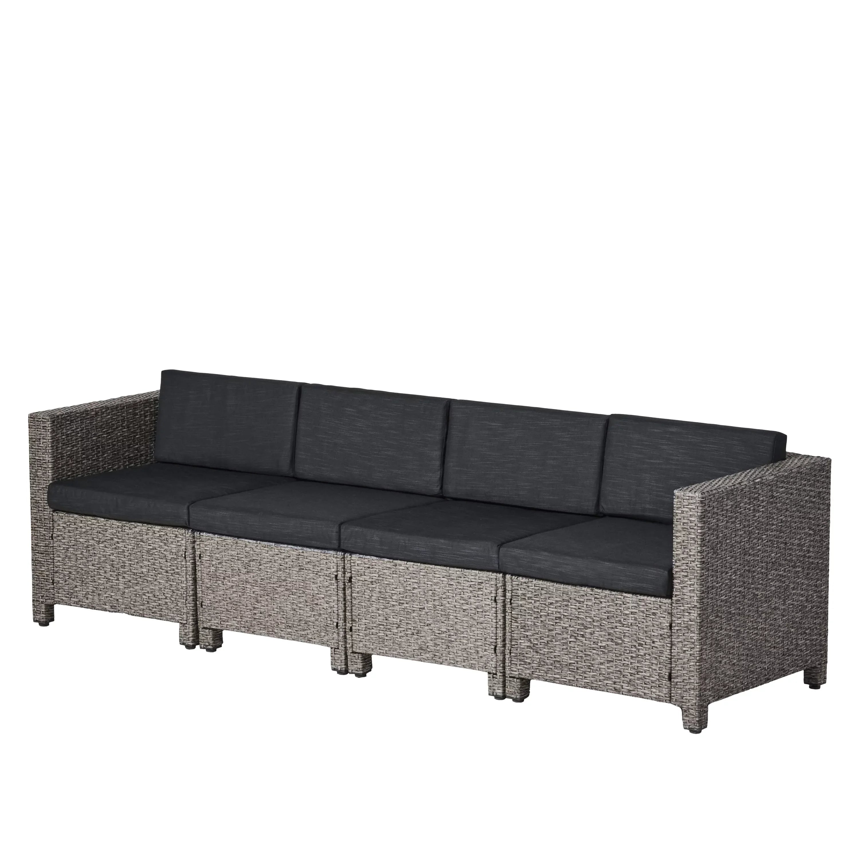 GDF Studio Venice Outdoor Wicker 4 Seater Sectional Sofa with Cushions, Mixed Black and Dark Gray