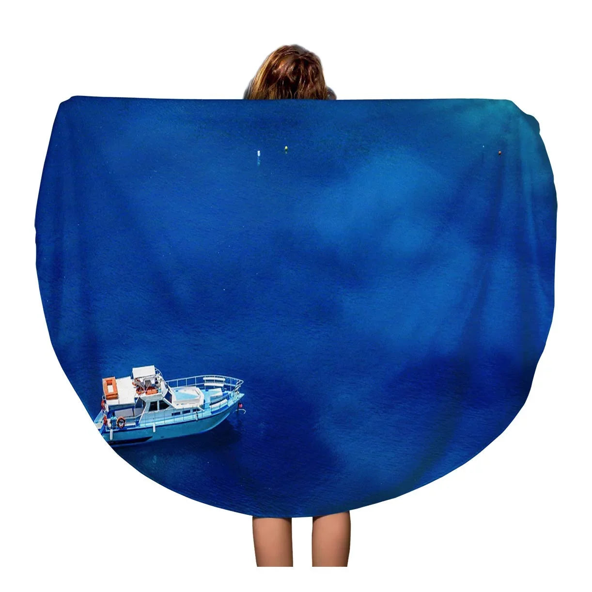 SIDONKU 60 inch Round Beach Towel Blanket Boats and Turquoise Water in The Blue Lagoon Travel Circle Circular Towels Mat Tapestry Beach Throw
