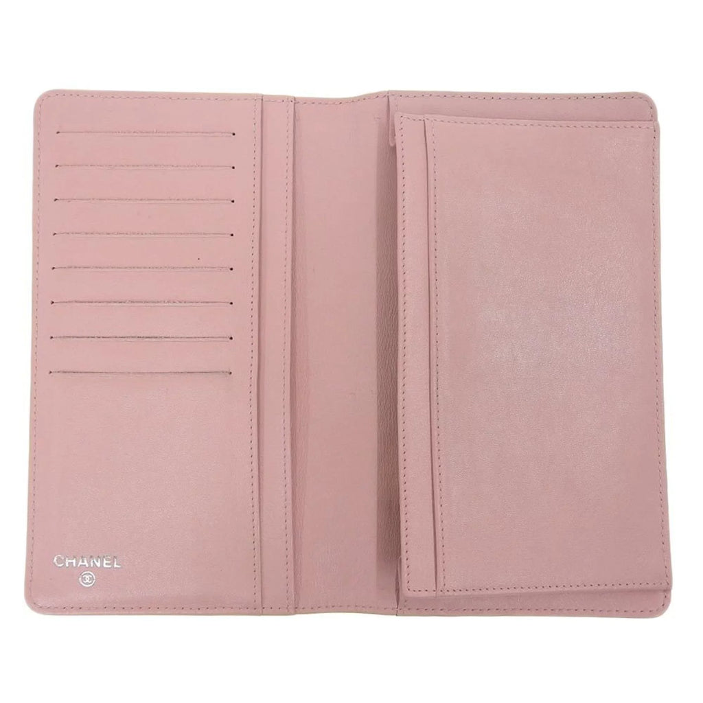 Pre-Owned Chanel CHANEL logo here mark bi-fold long wallet caviar skin pink A48651 16 model (Good)