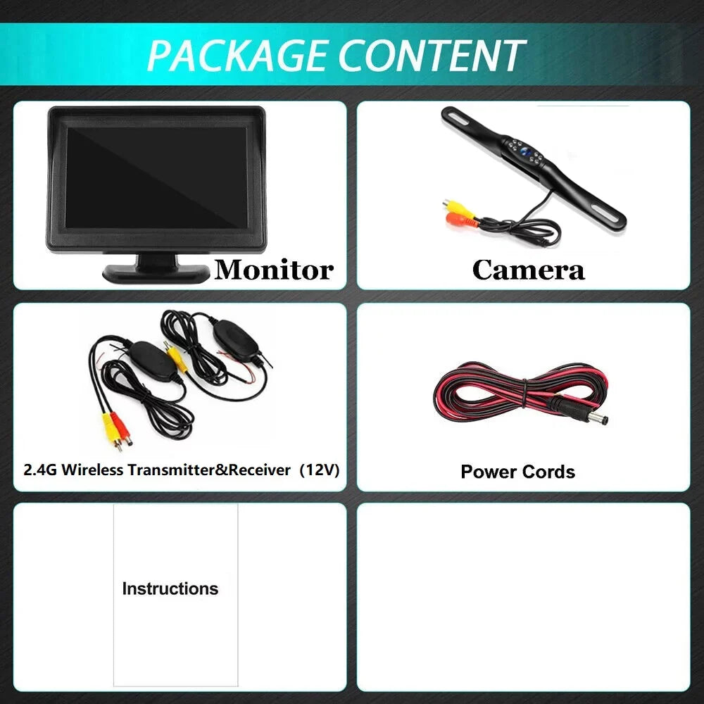 Wireless Car Backup Camera Rear View HD Parking System Night Vision+ 4.3 Monitor