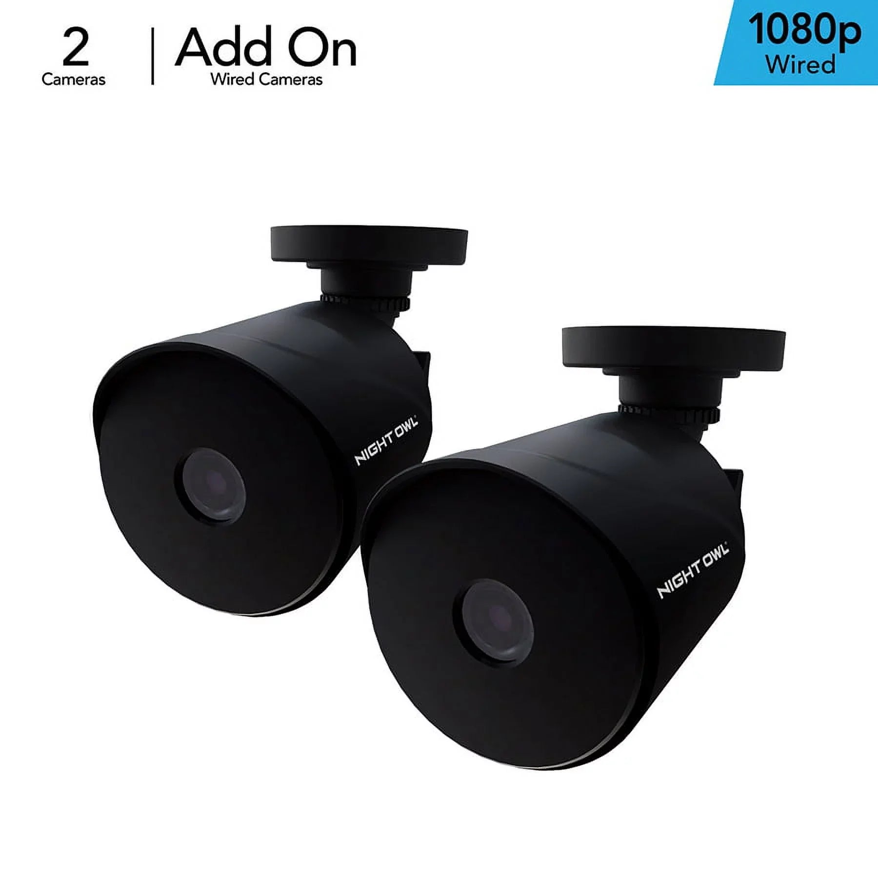 Night Owl Wired 1080p HD Surveillance Bullet Cameras, Indoor Outdoor, Night Vision, Black, 2-Pack, Add to a Compatible Night Owl Recorder