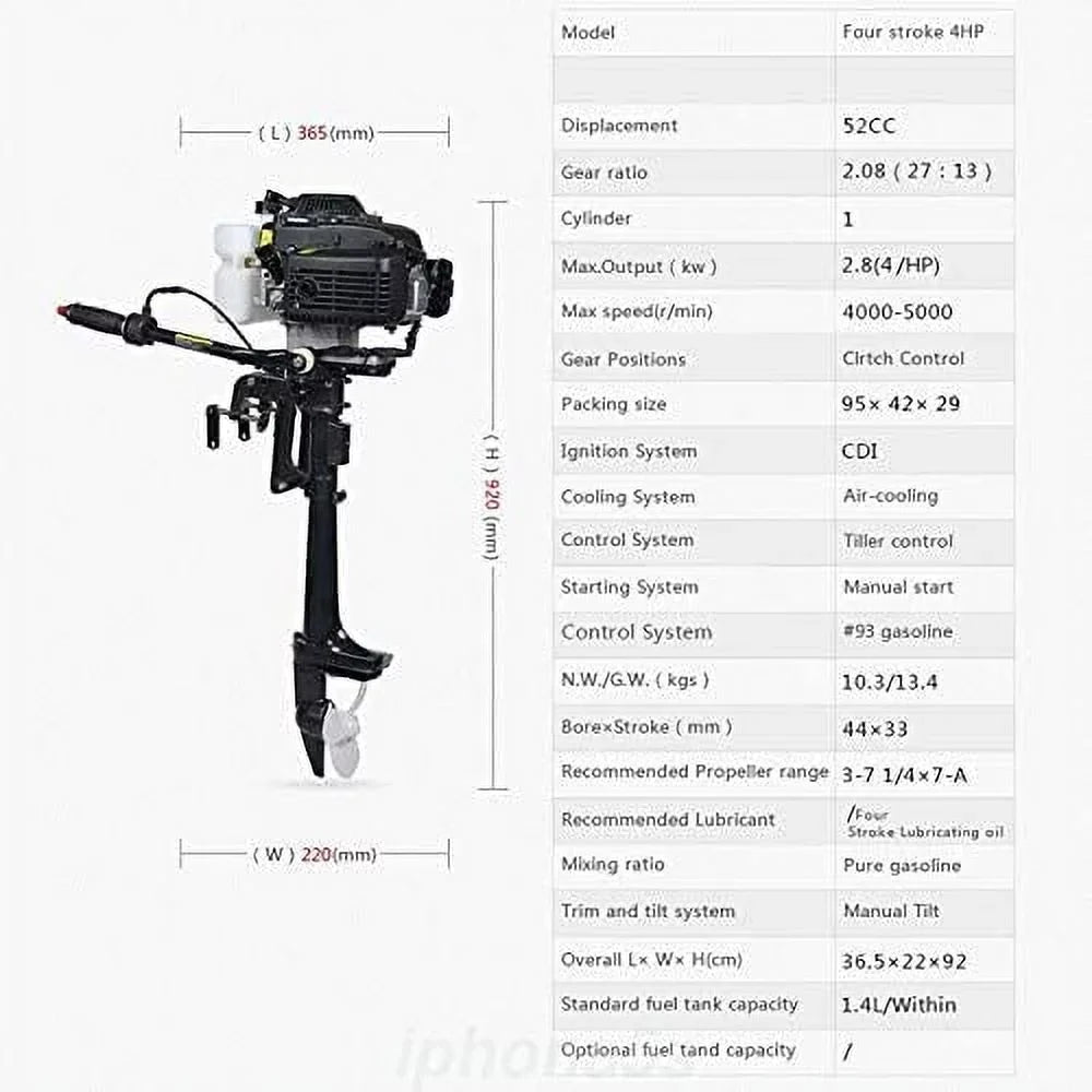 Miumaeov Outboard Trolling Motor 3.6 2 Stroke InfLatitudeable Shaft Fishing Boat Engine Propeller CDI Control Air Cooling System Heavy Duty Tiller Shaft