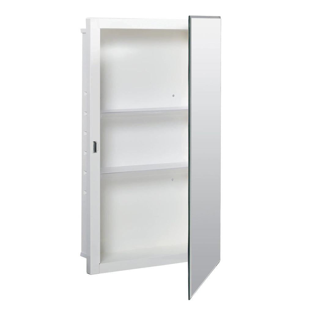 Zenna Home Frameless Mirror Rectangle Steel Medicine Cabinet, 16" x 26", Recessed or Surface-Mount