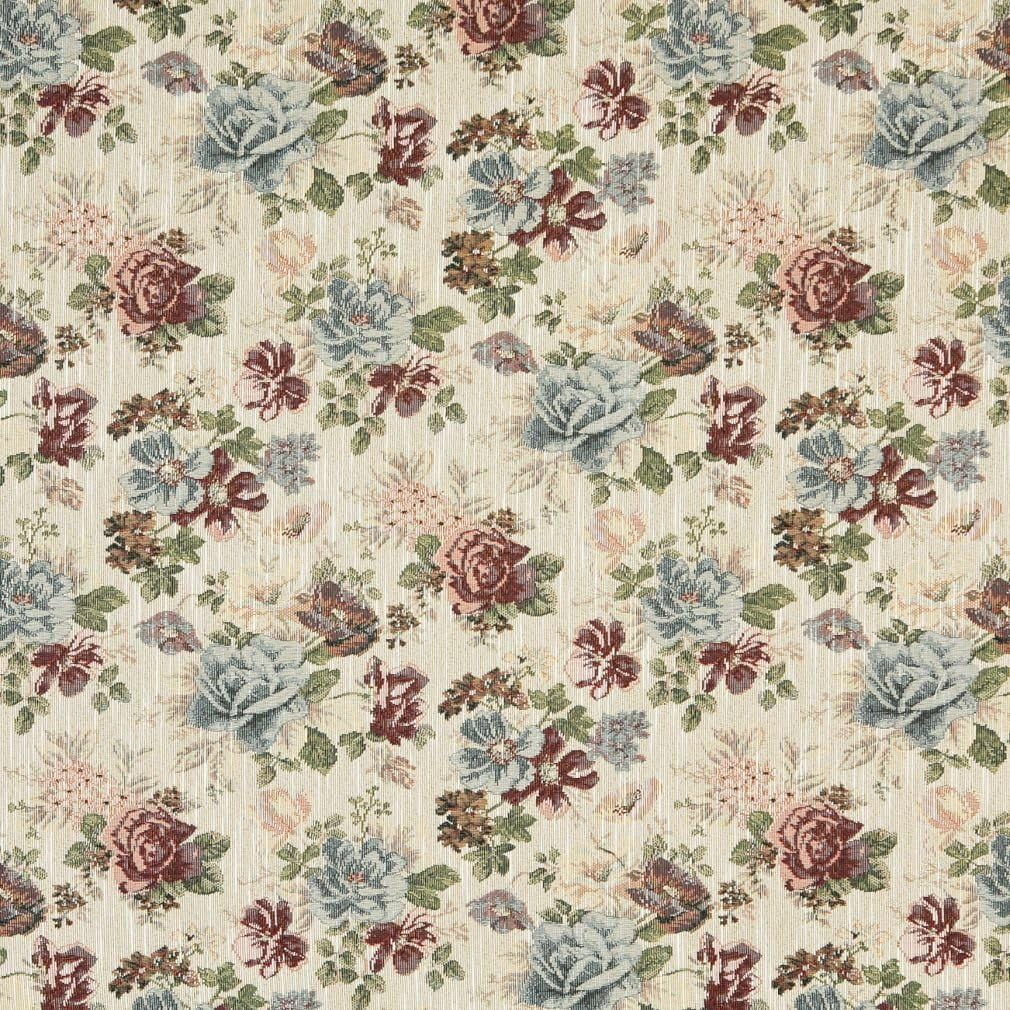 F900 Green Red And Blue Floral Tapestry Upholstery Fabric By The Yard