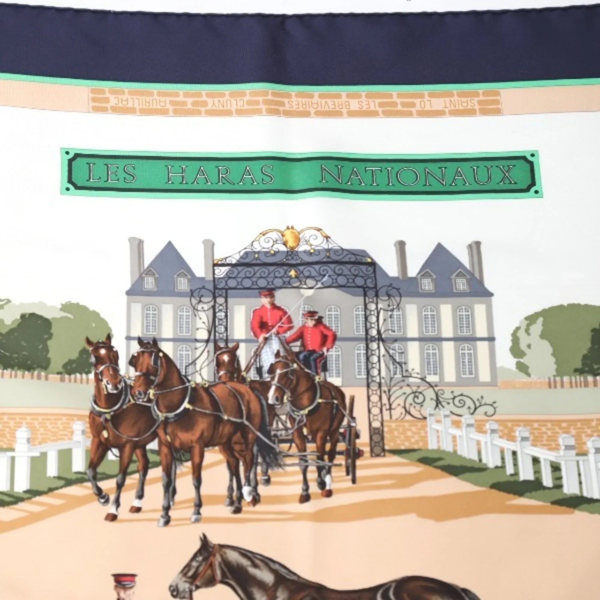 Pre-Owned HERMES LES HARAS NATIONAUX Kare90 Hermes Navy Scarf (Good)