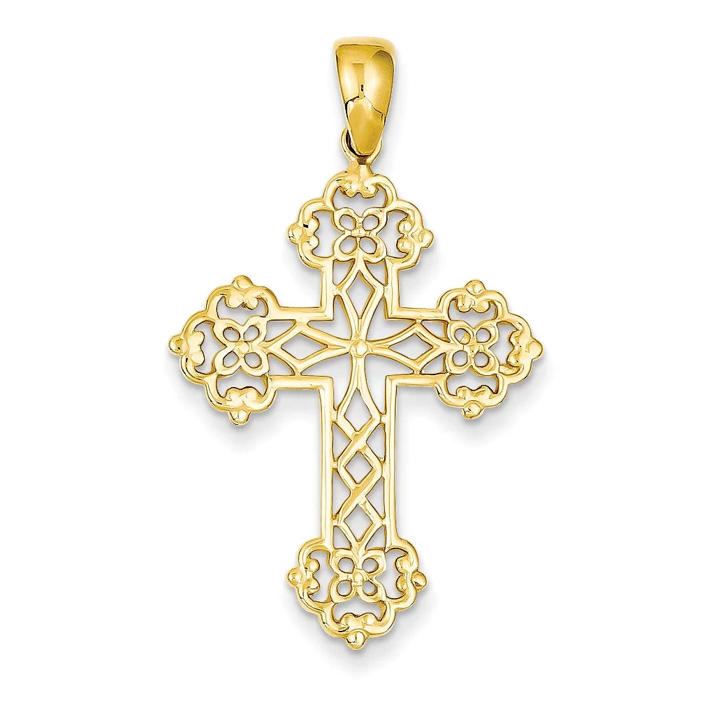 Beautiful 14K Lacey Budded Cross Pendant