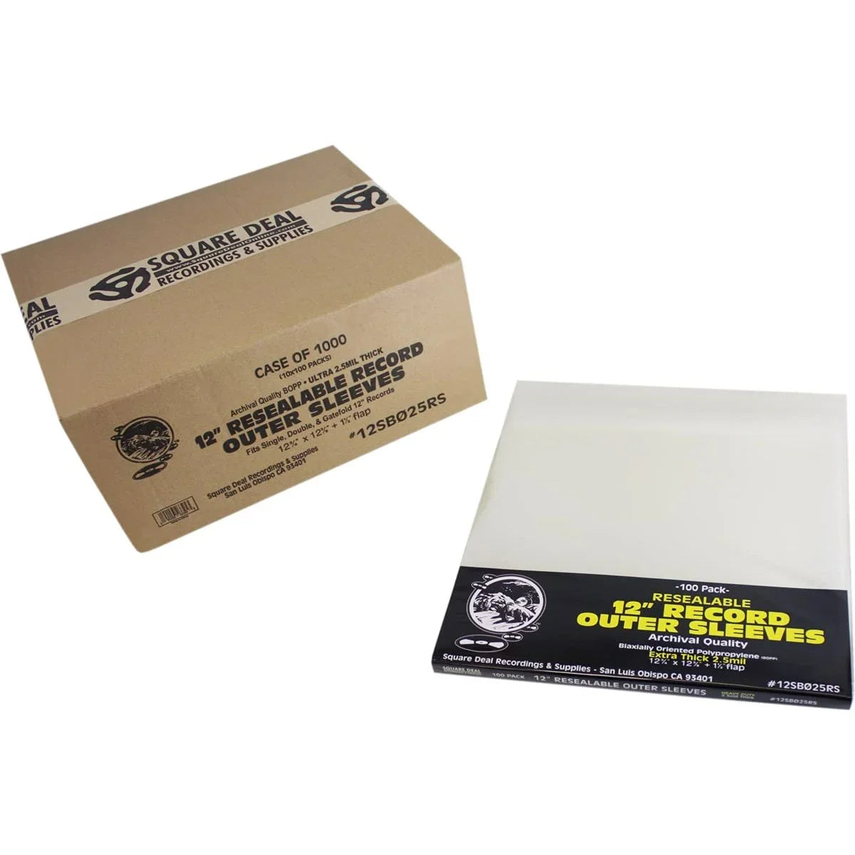 (1000) 12 Vinyl Record Outer Sleeves  Extra Thick Resealable - Super Clear, Archival Quality - Premium 2.5 mil Thick - #12SB025RS