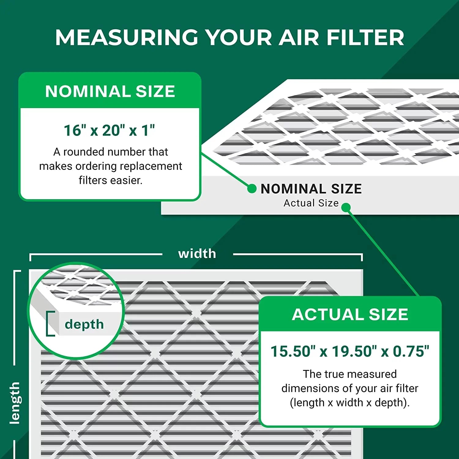 Filterbuy 16x20x1 MERV 13 Pleated HVAC AC Furnace Air Filters (6-Pack)