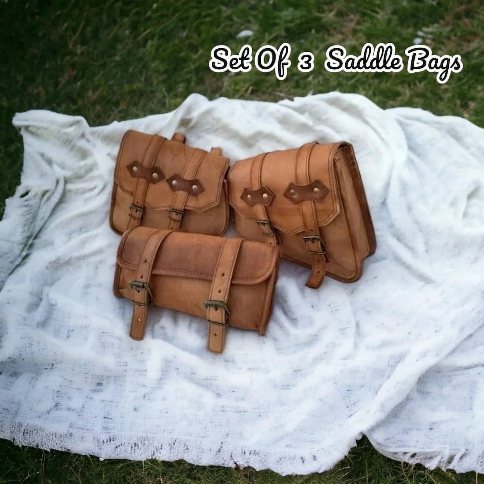 Premium Leather Saddle Bag Set of 3 - Stylish and Practical Gift for Him or Her