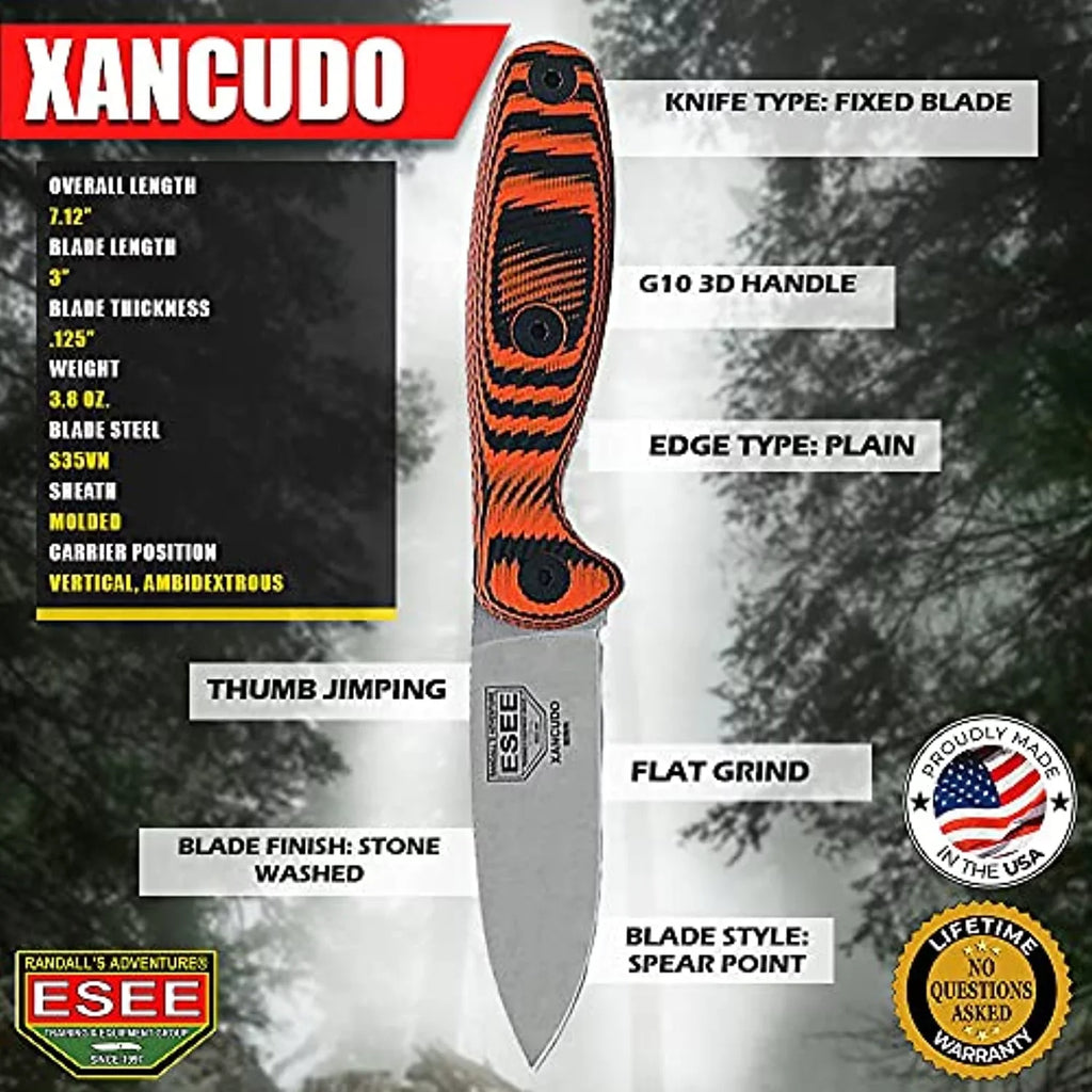ESEE XAN2-006 Xancudo Fixed Blade Knife S35VN Stainless Steel & Orange/Black G10 Knives