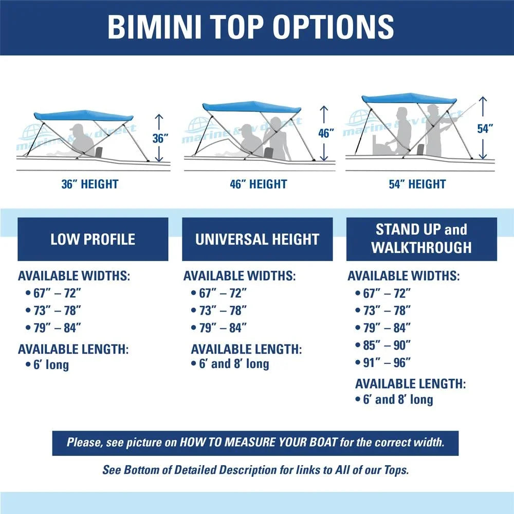 Bimini Top Boat Cover 46" High 3 Bow 6' ft. L x 67" - 72" W Solution Dye Black