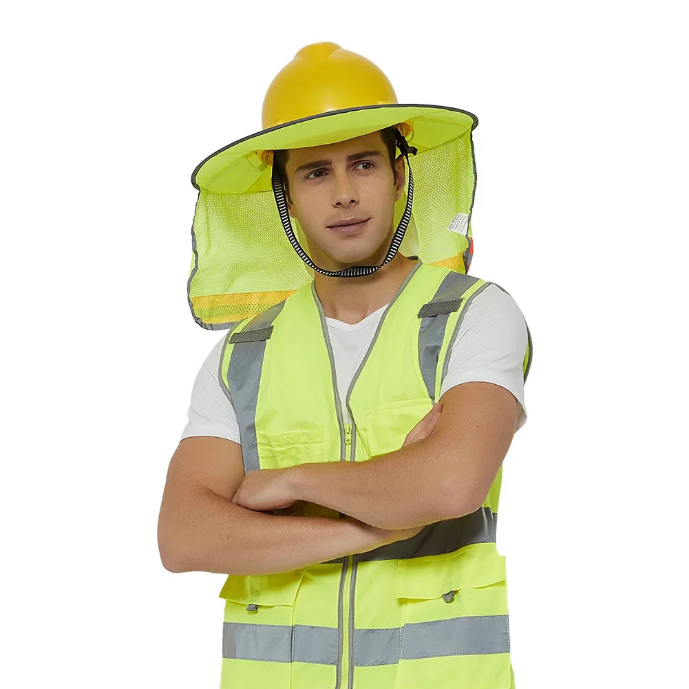 Toptie 3 Pack Hard Hat Sun Shield, Full Brim Mesh Sunshade with Visor, High Visibility Neck Shield