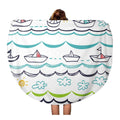 LADDKA 60 inch Round Beach Towel Blanket Blue Pattern White Boats Children Baby Abstract Cartoon Child Travel Circle Circular Towels Mat Tapestry Beach Throw