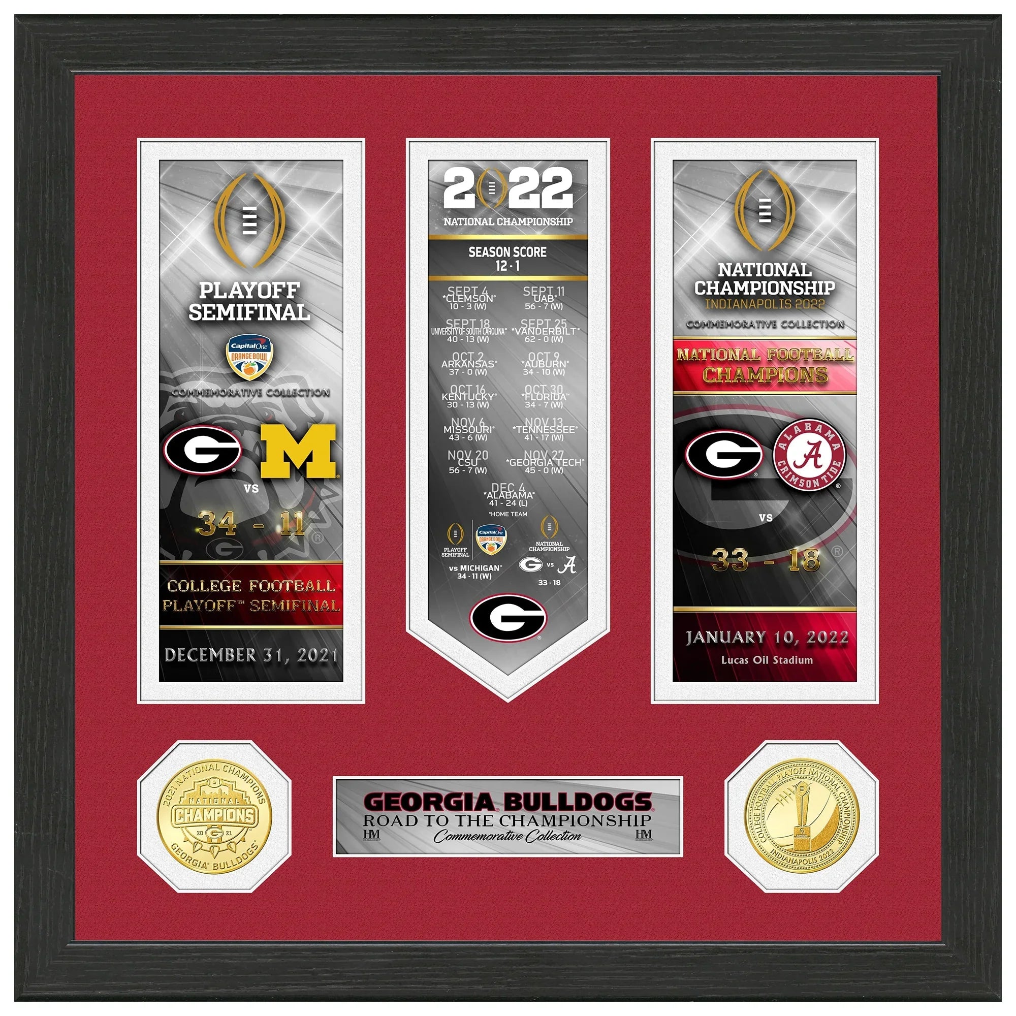 Highland Mint Georgia Bulldogs College Football Playoff 2021 National Champions 13'' x 13'' Road To Bronze Coin Photo