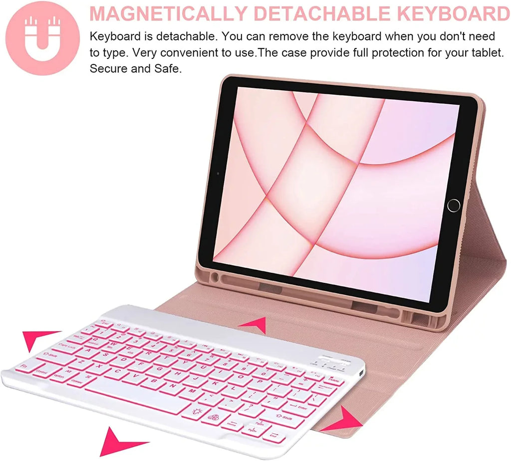 Kvago iPad Keyboard Case for  iPad Air 5th Gen 2022 Bluetooth Keyboard Built-in Pencil Holder Pink