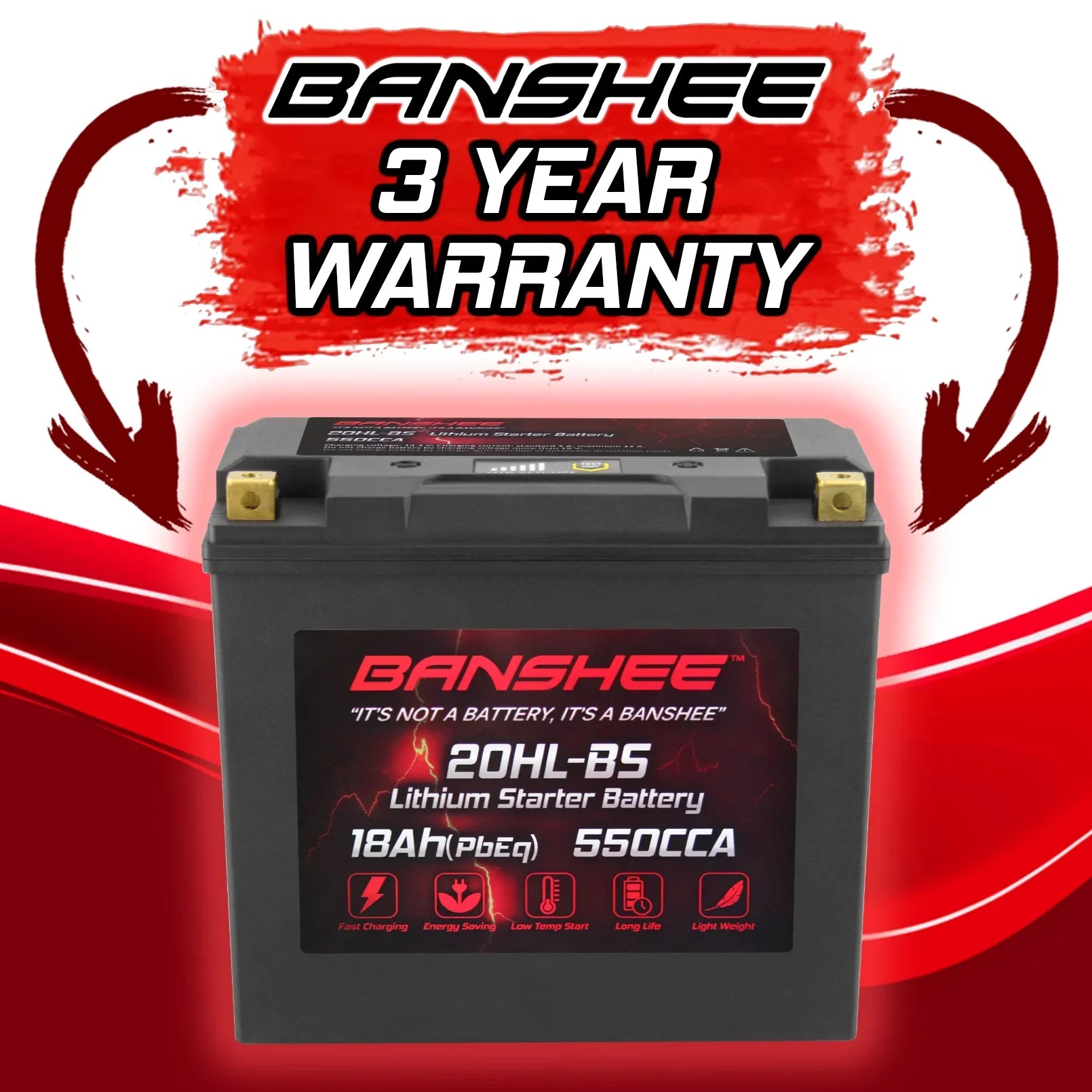 Banshee YTX20L-BS LiFePO4 Motorsports Battery Compatible with American Iron Horse Ranger 2001 to 2002
