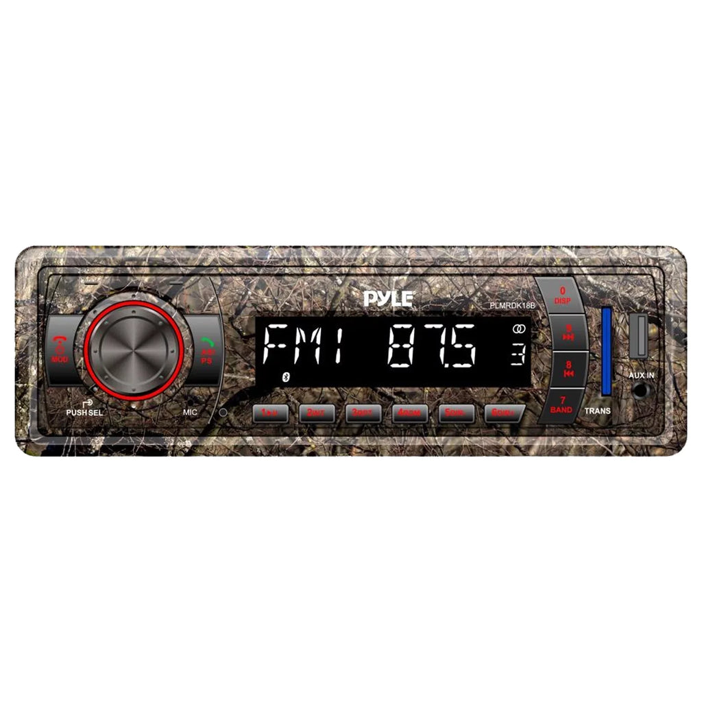 Pyle Marine DIN Bluetooth MP3 USB AUX Camo AM/FM Radio, 6x 6.5" Waterproof Camouflage LED Speakers, Elite Series 4-Channel Amplifier, Stereo Cover, Enrock Antenna, 18-G 50 Ft Wire, Amp Install Kit