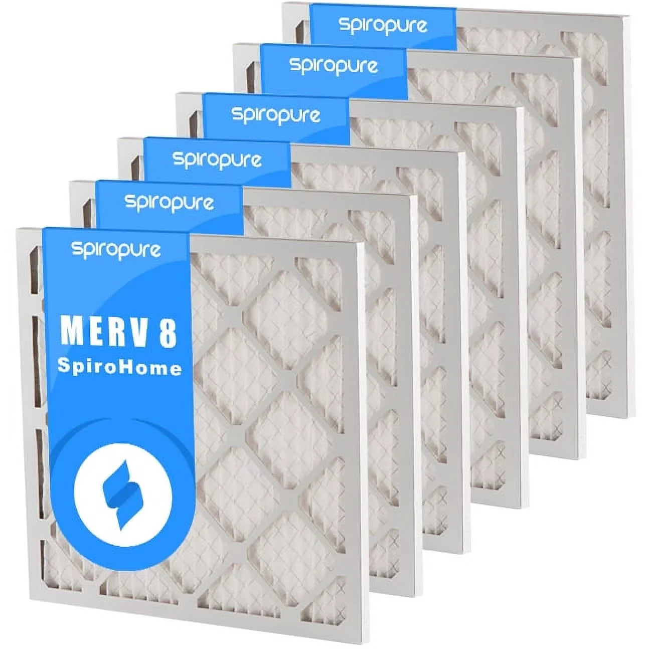 SpiroPure 20X23X1 MERV 8 Pleated Air Filters - Made in USA (6 Pack)